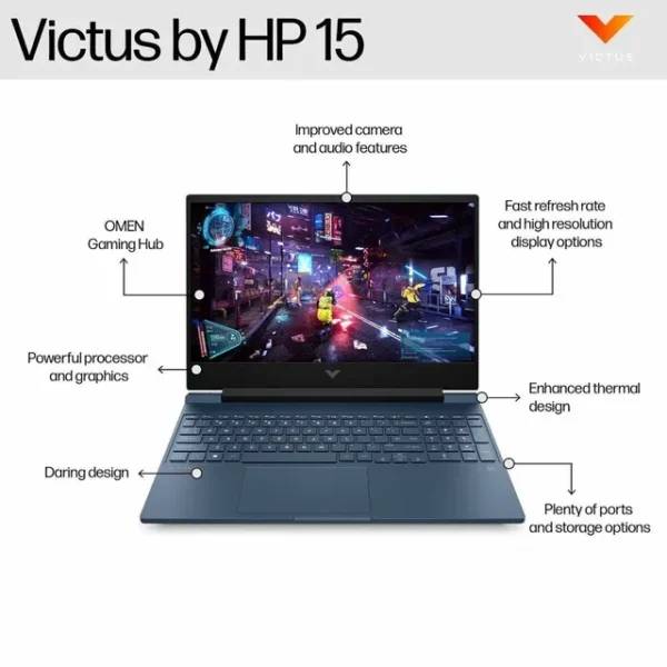 HP Victus Intel Core i5 13th Gen Gaming Laptop (16GB, 512GB SSD, Windows 11 Home, 4GB Graphics, 15.6 inch 144 Hz Full HD IPS Display, NVIDIA GeForce RTX 2050, Performance Blue, 2.29 KG) - Image 5