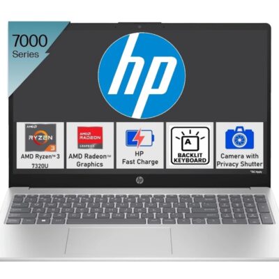 HP 15s Backlit Keyboard AMD Ryzen 3 Quad Core 7320U – (8 GB/512 GB SSD/Windows 11 Home) 15-fc0026AU Thin and Light Laptop (15.6 Inch, Natural Silver, 1.59 kg, With MS Office)